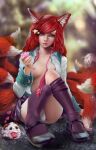  ahri animal_ears breasts kitsune league_of_legends nipples no_bra open_shirt pantsu seifuku tail thighhighs tigrsasha 