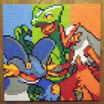  black_eyes blaziken blue_background blue_eyes colored_sclera gen_3_pokemon green_background highres lego lego_(medium) multicolored multicolored_background no_humans open_mouth orange_background photo_(medium) pixel_art pokemon pokemon_(creature) sceptile starter_pokemon starter_pokemon_trio swampert unconventional_media yellow_sclera you_rei_(blowback) 