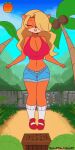  2d_animation activision animated anthro bandicoot big_breasts bottomwear bouncing_breasts breasts cleavage clothed clothing crash_bandicoot_(series) female loop mammal marsupial midriff scruffmuhgruff shirt shorts tank_top tawna_bandicoot topwear video_games 