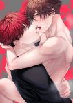  2boys after_kiss arms_around_neck bangs black_shirt blue_eyes brown_eyes brown_hair completely_nude couple hand_on_ass looking_at_viewer male_focus multiple_boys nude open_mouth original parted_lips red_hair sakishita_senmu saliva saliva_trail shirt short_hair sweat tongue tongue_out undercut upper_body upper_teeth yaoi 