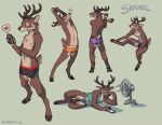  &lt;3 2020 anthro antlers briefs bulge capreoline cellphone cervid clothing countershading hooves horn male mammal phone satchel_(character) shirt solo stretching tank_top topwear trunorth underwear white-tailed_deer 