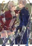  :/ alisaie_leveilleur alphinaud_leveilleur arm_on_shoulder brother_and_sister chikuihaku final_fantasy final_fantasy_xiv fingerless_gloves floating floating_object floating_weapon gloves hair_ribbon jacket looking_at_viewer open_mouth pointy_ears ponytail pout red_jacket red_mage ribbon sage_(final_fantasy) short_shorts shorts siblings silver_hair thighhighs twins 