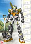  absurdres character_name clenched_hands crane_(machine) ground_gm gundam gundam_08th_ms_team highres mecha mobile_suit redesign science_fiction seiryuki_seiryu shovel solo visor 