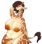  anthro big_breasts big_nipples breasts brown_hair erection foreskin genitals giraffe giraffid green_eyes gynomorph hair huge_breasts intersex looking_at_viewer mammal nipples penis slightly_chubby solo sushisnake 