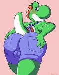  absurd_res anthro balls_outline blush bulge butt butt_grab clothing genital_outline hand_on_butt hi_res looking_at_viewer male mario_bros mazilion nintendo overalls smile solo tight_clothing video_games yoshi 