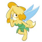  animal_crossing anthro bf-felz breasts canid canine canis clothed clothing disney domestic_dog dress female hi_res isabelle_(animal_crossing) mammal micro nintendo simple_background solo tinkerbell tinkerbelle video_games vore wings 
