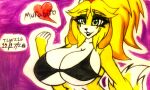  animal_crossing anthro big_breasts bikini bikini_top breasts canid canine canis clothing domestic_dog female huge_breasts isabelle_(animal_crossing) mammal nintendo solo swimwear text theloanwanderer216 traditional_media_(artwork) video_games 