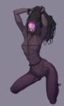  3_fingers alien alien_humanoid bracelet breasts female fingers humanoid jewelry kneeling lethal_doors mask mask_only mass_effect navel necklace nude quarian simple_background small_breasts solo video_games waist_accessory wide_hips 