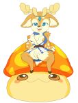  absurd_res anthro blue_eyes breasts cervid clothed clothing duo female fungus fur gem genitals headgear headwear hi_res hooves horn inner_ear_fluff mammal maplestory_2 mushroom neck_tuft nipples partially_clothed presenting pubes pussy short_stack tinchai tongue tongue_out tuft zody300 