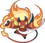  1boy arms_up artist_request black_wings blank_eyes blonde_hair colored_skin demon_boy demon_wings fiery_hair fiery_tail fire fire_spiri_(world_flipper) full_body horns imp long_hair male_focus multicolored_hair non-web_source official_art open_mouth orange_hair pyrokinesis red_skin sarong solo tail transparent_background two-tone_hair white_sarong wings world_flipper yellow_eyes 