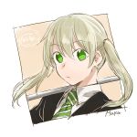  1girl blonde_hair closed_mouth green_eyes harahara_(harashi001) highres long_hair looking_at_viewer maka_albarn necktie soul_eater soul_eater_(character) twintails 