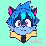  2020 blue_body blue_fur blue_hair canid canine canis charon_(syaokitty) cheek_tuft clothing digital_media_(artwork) facial_tuft fur green_background hair icon male mammal purple_eyes signature simple_background solo syaokitty tuft wolf 