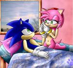  amy_rose anthro bed blush breasts countershading duo female hand_holding hedgehog mammal nude sega sonic_(series) sonic_team sonic_the_hedgehog 