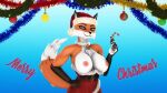  2020 3d_(artwork) absurd_res anthro bell bell_collar blue_eyes breasts candy candy_cane canid canine cheek_tuft chest_tuft christmas christmas_clothing christmas_headwear clothing collar costume dessert digital_media_(artwork) exposed_breasts facial_tuft female food fox fur gold97fox hat headgear headwear hi_res hip_grab holidays looking_at_viewer mammal nipples orange_body orange_fur ornaments red_fox santa_costume santa_hat smile smiling_at_viewer solo source_filmmaker text tuft white_body white_fur 