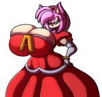  absurd_res amy_rose anthro bedroom_eyes big_breasts breasts chaossabre cleavage clothed clothing dress eulipotyphlan female green_eyes grin hand_on_hip hedgehog hi_res huge_breasts looking_at_viewer mammal narrowed_eyes seductive smile solo sonic_the_hedgehog_(series) wide_hips 