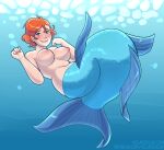  2021 alternate_species breasts carmen_sandiego_(franchise) chubby_female clothed clothing female hair hi_res humanoid ivy_(carmen_sandiego) marine merfolk mermaidification nipples red_hair relatedguy solo topless underwater water 