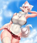  absurd_res animal_humanoid big_breasts biped bottomwear breasts canid canid_humanoid canine canine_humanoid clothed clothing cloud curvaceous curvy_figure day female front_view fully_clothed glistening glistening_body glistening_skin hair hand_behind_head hat headgear headwear hi_res hotpants huge_breasts humanoid legwear light_body light_skin looking_at_viewer low-angle_view mammal mammal_humanoid momiji_inubashiri monotone_hair navel outside pink_inner_ear portrait pose red_eyes shirt short_hair shorts sky sleeveless_shirt small_waist smile solo standing thick_thighs thigh_highs three-quarter_portrait tight_bottomwear tight_clothing tight_shirt tight_shorts tight_topwear tochinoko tokin_hat topwear touhou video_games voluptuous white_clothing white_hair white_legwear white_shirt white_topwear wide_hips wolf_humanoid 