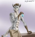  absurd_res anthro blue_eyes borwolf canid canine canis fan_character grey_body hi_res male mammal muscular muscular_anthro muscular_male solo towel towel_only wolf 