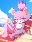  anthro beach beverage blaze_the_cat blush breasts domestic_cat felid feline felis female forehead_gem fur genitals hearlesssoul hi_res licking licking_lips lying mammal nipples nude on_back purple_body purple_fur pussy seaside solo sonic_the_hedgehog_(series) spread_legs spread_pussy spreading tenshigarden tongue tongue_out water yellow_eyes 