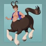  1:1 abs animal_genitalia balls centaur clothed clothing equid equid_taur equine equine_taur frankly-art genitals hair hooves humanoid_pointy_ears humanoid_taur invalid_tag male mammal mammal_taur navel nipples open_clothing open_topwear open_vest pecs sheath simple_background smile solo taur topwear vest 