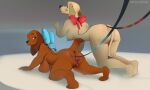  2021 5:3 anthro bow breasts canid canine canis digital_drawing_(artwork) digital_media_(artwork) disney domestic_dog duo erection female fur genitals leash mammal nipples nude oliver_and_company priest pussy simple_background smile submissive syringa walkies 