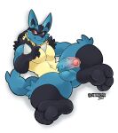  2021 4_toes anthro balls blue_balls blue_body blue_fur blue_penis feet foreskin fur genitals hi_res humanoid_genitalia humanoid_penis lucario male nintendo nude penis pok&eacute;mon pok&eacute;mon_(species) red_eyes schwarzfox simple_background solo spikes spikes_(anatomy) toes uncut video_games white_background 