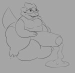  alphys anthro balls belly big_balls big_penis blush bodily_fluids bottomless breasts buckteeth captainelderly cleavage clothed clothing cum cum_drip cum_from_penis cum_on_ground dripping erection eyewear foreskin front_view genital_fluids genitals glasses gynomorph hand_on_penis huge_balls huge_hips huge_penis huge_thighs humanoid_genitalia humanoid_penis hyper hyper_balls hyper_genitalia hyper_penis intersex lizard looking_up medium_breasts monochrome non-mammal_breasts obese obese_anthro obese_gynomorph obese_intersex open_mouth open_smile overweight overweight_anthro overweight_gynomorph overweight_intersex penis poking_out reptile scalie short_stack simple_background smile solo sweat teeth thick_tail thick_thighs three-quarter_view topwear uncut undertale video_games wide_hips 