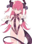  1girl bangs bare_shoulders blade_(galaxist) blue_eyes detached_sleeves dragon_horns dragon_tail elizabeth_bathory_(fate) elizabeth_bathory_(fate)_(all) eyebrows_visible_through_hair fate_(series) flat_chest hair_between_eyes hair_ribbon horns long_hair long_sleeves looking_at_viewer open_mouth pink_hair pointy_ears ribbon solo standing tail two_side_up very_long_hair white_background 