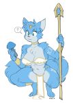  anthro blue_body blue_fur breasts canid canine clothed clothing conditional_dnp crouching digital_media_(artwork) female fox fungus fur kippy krystal mammal mushroom nintendo simple_background skimpy solo star_fox video_games weapon 