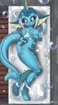  anthro bathtub black_sclera blush bubble convenient_censorship eeveelution female looking_at_viewer nintendo nude partially_submerged pok&eacute;mon pok&eacute;mon_(species) rilex_lenov solo vaporeon video_games 