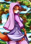  anthro blush canid canine clothed clothing creek disney dress female fox garter_straps hi_res imaranx legwear looking_at_viewer maid_marian mammal raised_clothing raised_dress robin_hood_(disney) solo stockings 