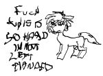  2021 black_and_white drawing english_text equid equine fan_character hasbro horse left_hand_drawing looking_at_viewer mammal monochrome my_little_pony pony profanity quadruped replica_(artist) replica_(oc) simple_background sketch solo text white_background 
