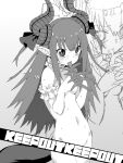  1girl akitsuki_itsuki armband blush breasts cowboy_shot elizabeth_bathory_(fate) elizabeth_bathory_(fate)_(all) fate/grand_order fate_(series) greyscale hands_up horns interlocked_fingers long_hair looking_at_viewer monochrome navel nude pointy_ears sketch small_breasts solo standing sweat tongue tongue_out two_side_up wide-eyed zookeeper 