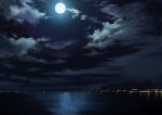  absurdres city city_lights cloud cloud_focus cloudy_sky commentary_request derivative_work full_moon highres light moon moonlight mountain mountainous_horizon night night_sky no_humans ocean pajaman reflective_water scenery shore sky star_(sky) star_(symbol) 