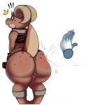  ! ambiguous_gender anklet anthro belt big_butt bottomless brown_body butt clothed clothing collar curved_horn digitalpelican duo female freckles freckles_on_butt hi_res horn jewelry kobold piko scalie short_stack spank_marks spanking standing suprised_look surprise thick_thighs topwear 