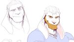  anthro beard bust_portrait clothed clothing facial_hair floppy_ears fur jewelry lagomorph leporid looking_at_viewer male mammal mtraon muscular muscular_anthro muscular_male necklace portrait rabbit shirt smile solo topwear white_body white_fur 