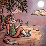  animal_crossing audie_(animal_crossing) beach calm canid canine canis clothed clothing cloud deidad_dissitum dress eyewear female green_eyes hair mammal nintendo orange_body outside palm_tree pina_colada plant relaxing sand seaside sitting sky smile solo sun sunglasses sunset tree video_games water wolf 