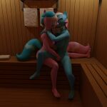  1:1 3d_(artwork) aloe_(mlp) anthro anthro_on_anthro anthrofied blender_(software) blue_body blue_hair collar coryanimations cutie_mark digital_media_(artwork) duo earth_pony equid equine eyes_closed female female/female fingering fingering_partner friendship_is_magic hair hands_on_shoulders hasbro hi_res horse incest_(lore) kissing lotus_(mlp) mammal my_little_pony nude pink_body pink_hair pony sauna sitting spread_legs spreading towel vaginal vaginal_fingering 