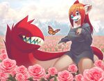  anthro arthropod butterfly canid canine canis clothing cute_expression cute_face female field fields flower heterochromia hi_res insect legend_of_ahya lepidopteran mammal nature nature_background outside plant rudragon solo sweater sweater_dress tail_maw tail_mouth taylor_renee_wolford_(darkflamewolf) topwear wolf 