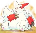  2021 anthro biped blush chiro_(artist) fur hi_res kemono nintendo overweight pok&eacute;mon pok&eacute;mon_(species) red_body red_fur sitting solo video_games white_body white_fur zangoose 