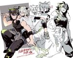 2boys animal_ears baseball_bat black_eyes black_hair black_pants black_tank_top cat_boy cat_ears commentary_request dated fang green_eyes grey_footwear grey_hair grey_shirt layered_sleeves long_sleeves luoxiaohei multiple_boys multiple_persona muscular muscular_male older open_mouth pants shirt shoes short_over_long_sleeves short_sleeves smile tank_top the_legend_of_luo_xiaohei twitter_username vox 