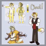  4_toes 5_fingers absurd_res anthro beagle belt biped bow_tie brown_body brown_fur brown_hair butt butt_heart canid canine canis cape chael_(meetay) character_name chest_tuft claws clothed clothing color_swatch crotch_tuft digital_media_(artwork) dipstick_ears dipstick_tail domestic_dog english_text eye_patch eyewear fangs feet finger_claws fingerless_gloves fingerpads fingers floppy_ears fluffy fluffy_tail footwear formal_wear front_view full-length_portrait fur gesture gloves hair half-length_portrait hand_on_hip handwear hi_res humanoid_hands hunting_dog jewelry legwear littlestfuzz looking_at_viewer looking_back male mammal markings model_sheet multicolored_ears multicolored_tail multiple_poses navel necklace nipples ok_sign open_mouth pawpads paws plantigrade portrait pose raised_arm rear_view scent_hound shoes simple_background slightly_chubby smile solo spots standing suit text toe_claws toes topwear tuft vest waiter white_body white_fur yellow_body yellow_fur 