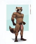  absurd_res anthro athletic athletic_male balls benji_(snorgle) biceps big_penis foreskin genitals guardians_of_the_galaxy hi_res male male/male mammal marvel muscular muscular_male nipples open_mouth penis procyonid pubes raccoon rocket_raccoon snorgle solo solo_focus thick_penis thick_thighs triceps 
