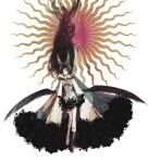  1girl absurdly_long_hair arm_cannon bird_wings black_wings cape corset fishnet_legwear fishnets frilled_cape frills long_hair mismatched_footwear nazo_(mystery) pointing pointing_up red_eyes reiuji_utsuho skirt solo third_eye touhou very_long_hair weapon wings 
