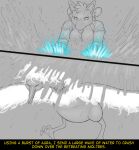  aura black_and_white breasts clothing comic fidchellvore fire hildegard_(fidchellvore) jacket legendary_pok&eacute;mon lucario moltres monochrome nintendo pok&eacute;mon pok&eacute;mon_(species) text topwear video_games water 
