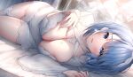  anthropomorphism azur_lane bed blue_eyes blue_hair blush chapayev_(azur_lane) dress short_hair yuwari_ume 