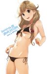  1girl ahoge bikini braid breasts brown_eyes brown_hair commission faye_(fire_emblem) fire_emblem fire_emblem_echoes:_shadows_of_valentia highres looking_at_viewer messatsu_tan navel ribbon simple_background skeb_commission small_breasts swimsuit white_background 