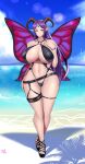  absurd_res alto-kun animal_humanoid arthropod arthropod_humanoid beach big_breasts bikini breasts butterfly_humanoid cleavage clothed clothing female hair hi_res horn horned_humanoid humanoid insect insect_humanoid lepidopteran lepidopteran_humanoid purple_hair seaside solo swimwear wide_hips 