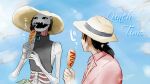  black_eyes bone clothing day duo eating female food footman_(guchiyama) guchiyama hat headgear headwear hi_res human humanoid male mammal meat monster ribs sausage sharp_teeth skeletal teeth the_unusual_witch_(guchiyama) white_body white_skin 