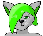  big_dom_small_sub bodily_fluids canid canine canis cum cum_in_hair cum_on_face female female_domination genital_fluids green_hair hair headshot_portrait humilliation looking_at_viewer mammal mature_female melon(oc) nijbart portrait size_difference smile smirk solo wolf 